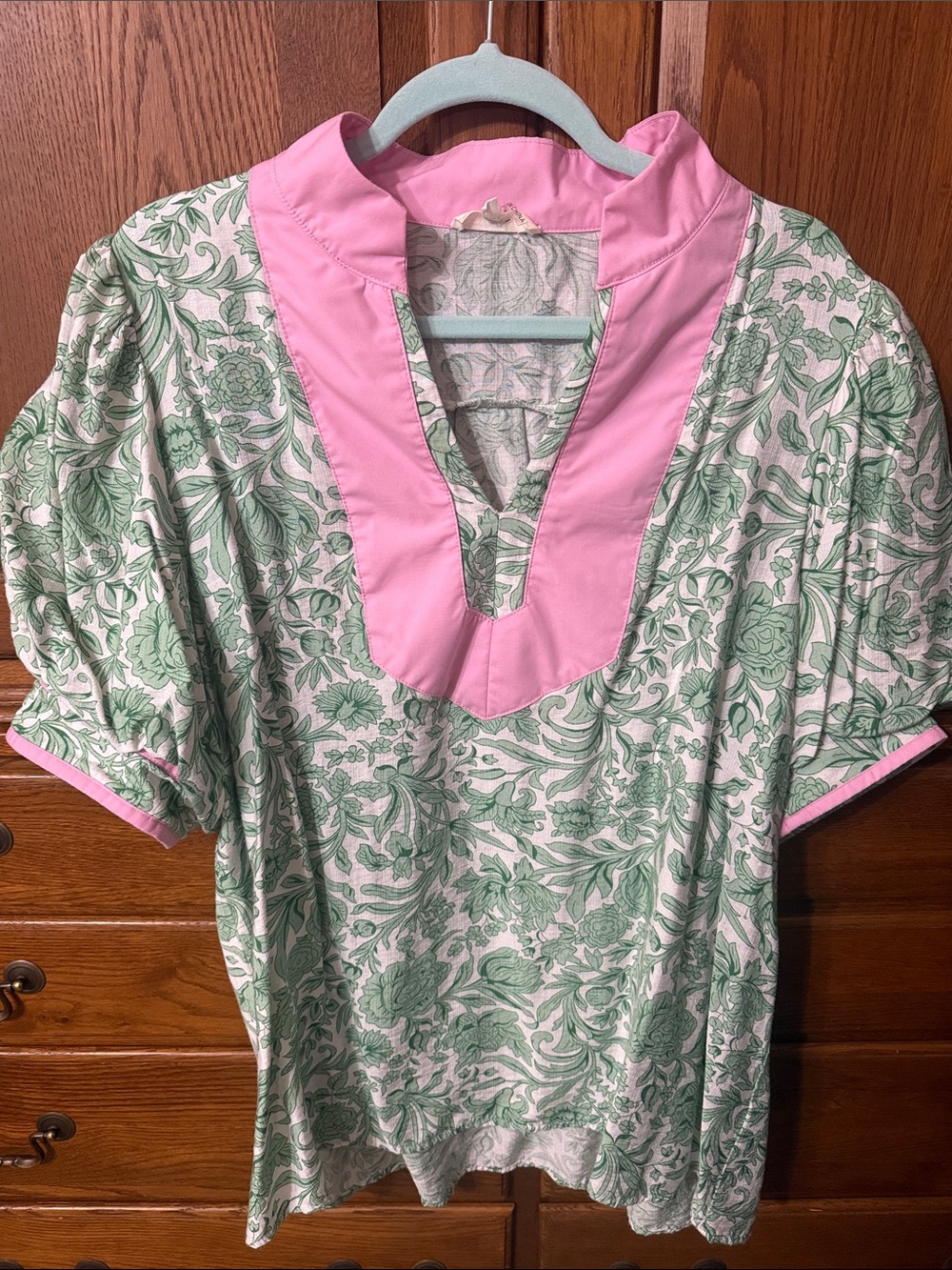 entro Green Floral Tunic with Pink Trim